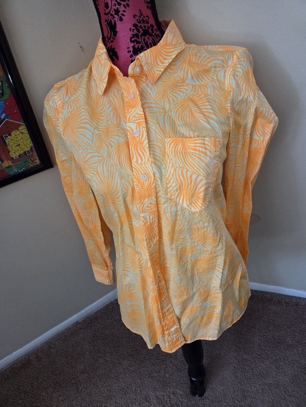 Gap Womans Boyfriend Palm Print Button-Up Shirt XS NWOT